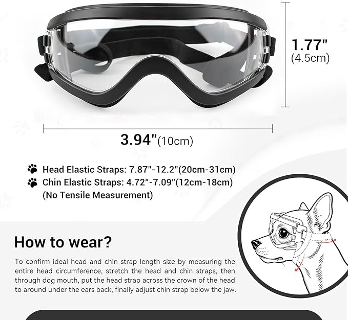 LESYPET Dog Goggles Small Breed, UV Wind Dust Protection Small Dog Sunglasses with Adjustable Strap, Puppy Sunglasses for Outdoor Driving Eye Protection, S