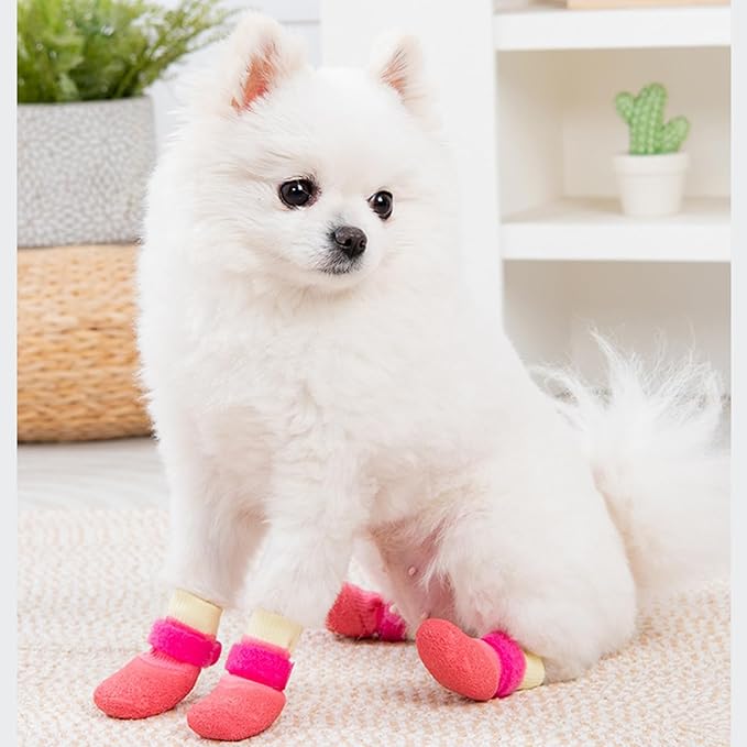 Dog Boots,Dog Paw Protectors Socks for Hot Pavement,Anti Slip Dog Shoes for Hardwood Floors_L(Pink)