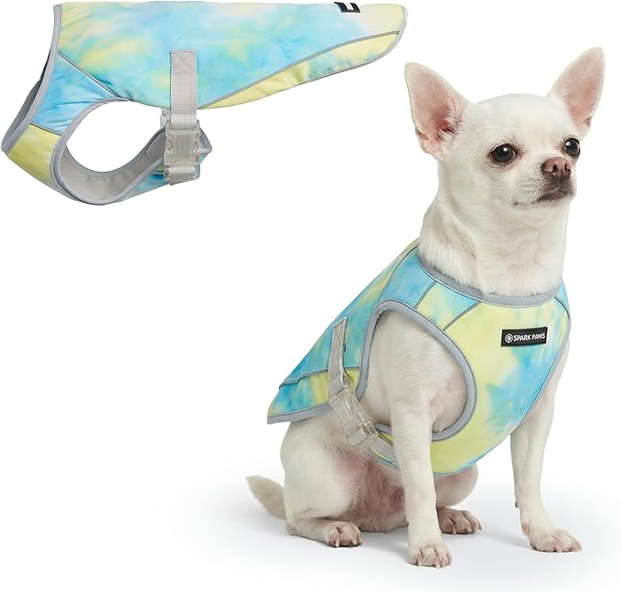 Spark Paws Dog Cooling Vest - SPF 50 UV Sun Protection - Summer Heat Relief Gear for Dogs, Lightweight, Evaporative Cooling - Dog Anxiety Relief Vest During Hot Days - Tropical Storm, Medium