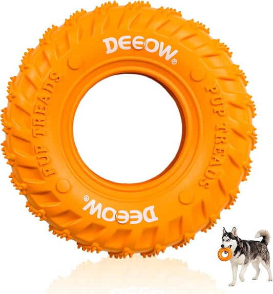 Deeow Orange Tire Dog Chew Toy, Natural Rubber Puppy Teething Ring for Dental Care, Soft Durable Pet Toy for Small Medium Dogs, Indoor Outdoor Fetch Toy for Teething, Anxiety Relief & Boredom Buster