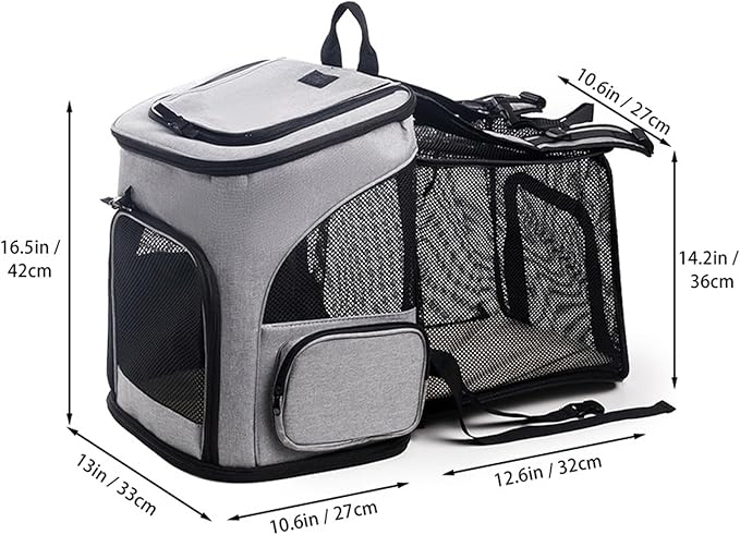 Cat Carrier Backpack, Airline Approved Expandable Pet Carrier, Breathable Mesh Backpack for Small Dogs & Medium Cats Hiking Camping Travel (Gray)