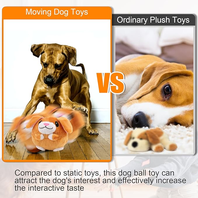 Mity rain Interactive Dog Toys with Thicken Plush, Moving Dog Toy with Recording Mode Shaking & Singing Mode Bouncing, Funny Ball Jumping to Keep Them Busy & Chase, Rechargeable (Dog)