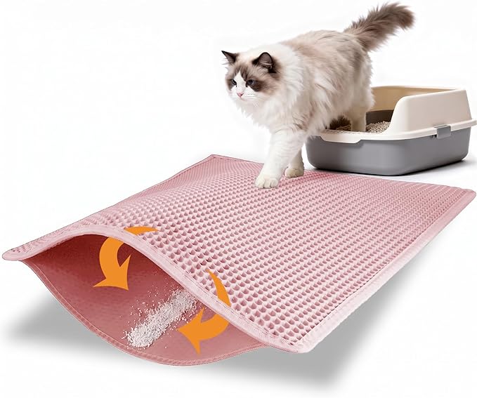 Pieviev Cat Litter Mat Double Layer Waterproof Urine Proof Trapping Mat 1 Pack (Pink, 30x24 Inch (Pack of 1))