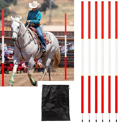 6 Pcs 6 FT Pole Bending Poles for Horses, Portable Speed&Agility Training Equipment Set with Ground Nail and Bag for Horses, Dogs, Soccer, Basketball, Football