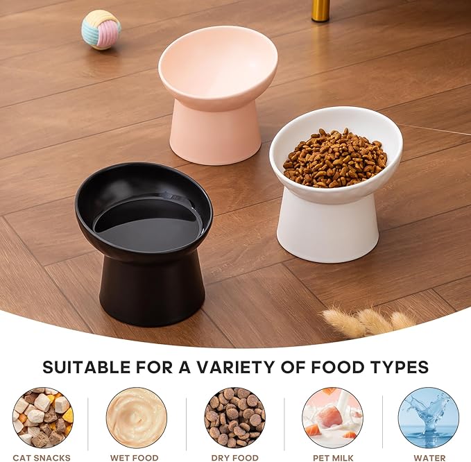 Ceramic Raised Cat Bowls - Elevated Tilted Cat Food and Water Bowls, Anti Vomiting and Protect Pets' Spines Pet Feeding Dish for Cats, Dishwasher Microwave Safe (1 x Bowl - Pink)
