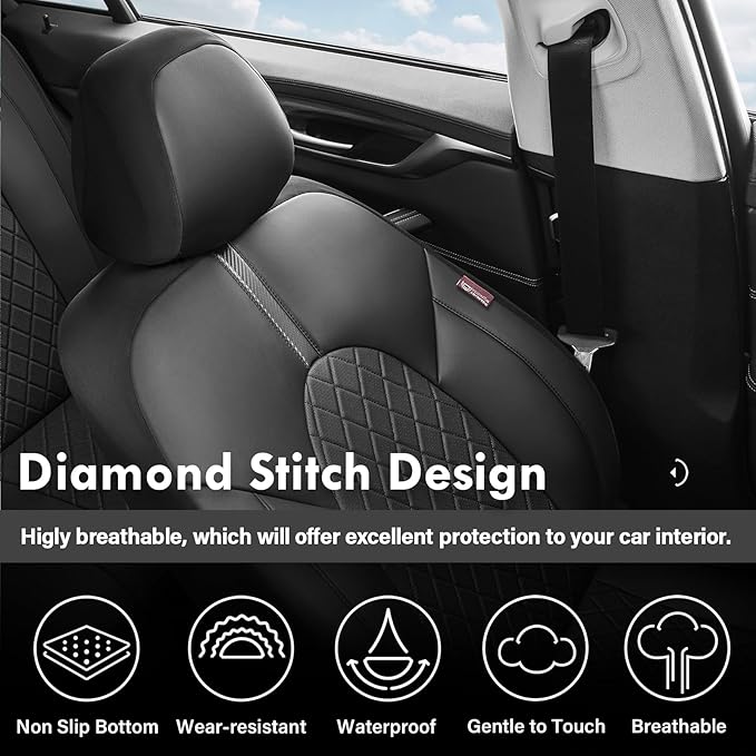 Coverado Universal Front Car Seat Covers, Waterproof Seat Protectors for Gym Sports & Pets, Quick-Fit for Cars SUVs and Trucks (Black)