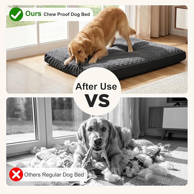 GASUR Indestructible Chew Proof Dog Beds for Large Sized Dogs, Durable Extra Large Dog Ded for Aggressive Chewers,Waterproof Washable Dog Deds for Crate Couch with Removable Cover (Grey, XL, 41"x27")