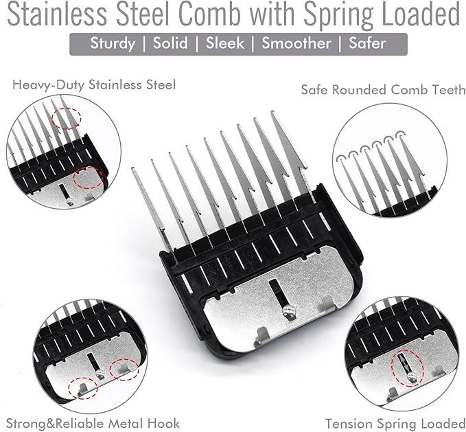 Professional A5-Style Animal Clipper Stainless Steel Color-Coded Snap-on Attachment Guard Guide Comb, 1/8"-1" Compatible with Wahl KM Series Oster A5 Andis Detachable Blade Pet Dog Groomers (#5-5/8")