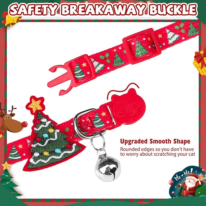 PUPTECK Cat Collar Breakaway with Bells, Kitten Collar Outfit Adjustable for Girl Boy Small Pet Puppy Bunny, Cute Costume Accessory with Safety Release Buckle (Sticker-Christmas)