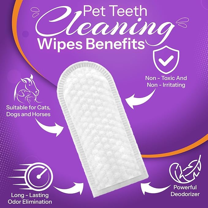 DEVO-T 100% Natural Dog Teeth Cleaning Wipes Mint Scented | 50 Count | Pet Teeth Cleaning Finger Wipes for Dogs, Cats & Horses | Remove Bad Breath, Plaque & Tartar Buildup | Dog Dental Wipes Finger