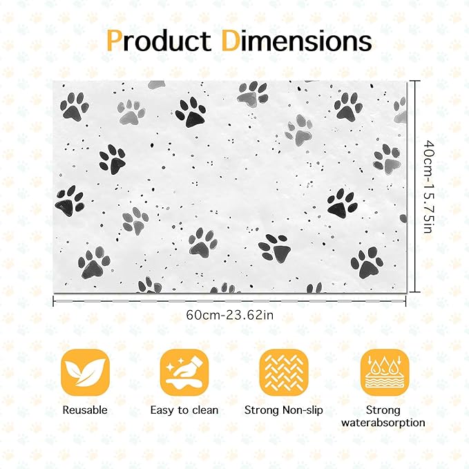 HOMETITUTE 24x16 inch Non Slip Dog Food Mat Pet Bowl Placemat for Food and Water Small Dog Bowl Mats Cat Food Mat Easy to Clean Feeding Mats for Small Pets Paw Print Design