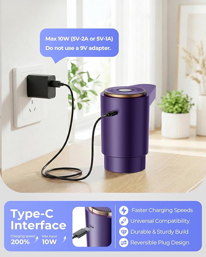 Water Jug Pump for 5 Gallon Bottle – Portable Electric USB-C Charging Dispenser, Dual Powerful Motors, Fast Flow, Fits 2-5 Gallon Jugs – Ideal for Home, Office, Camping, RV, Dark Purple