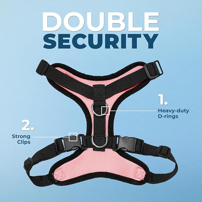 Best Pet Supplies Voyager Step-in Lock Pet Harness w Reflective Pet Leash Combo Set with Neoprene Handle 5ft - Supports Small, Medium and Large Breed Puppies/Cats - Pink/Black Trim, XL