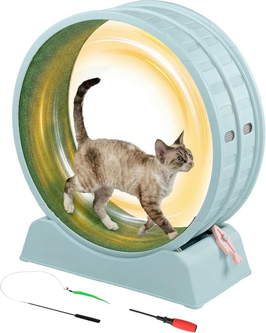 Outvita Cat Exercise Wheel for Indoor Cats, 31.5" Cat Treadmill with Detachable Carpet ＆ Locking Mechanism, Cats Running Wheel Helps Cats to Lose Weight and Keep Health, Easy Assembled (Blue)