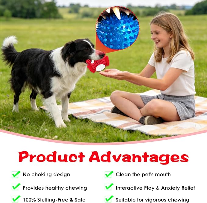 Squeak Dog Toys for Aggressive Chewers, No Stuffing Squeak Dog Chew Toys for Aggressive Chewers, Interactive Dog Toy Ball with Crinkle Paper for Medium Dogs, Large & Small Breeds (B-Blue Whale)
