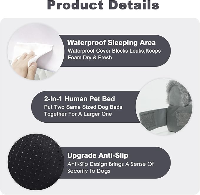 Orthopedic Dog Bed - Breathable Egg-Crate Foam Sofa Couch with Bolster, Water-Resistant Liner & Washable Rose Velvet - Ideal for Corgis, French Bulldogs, Dark Gray, L (35'' x 22'')