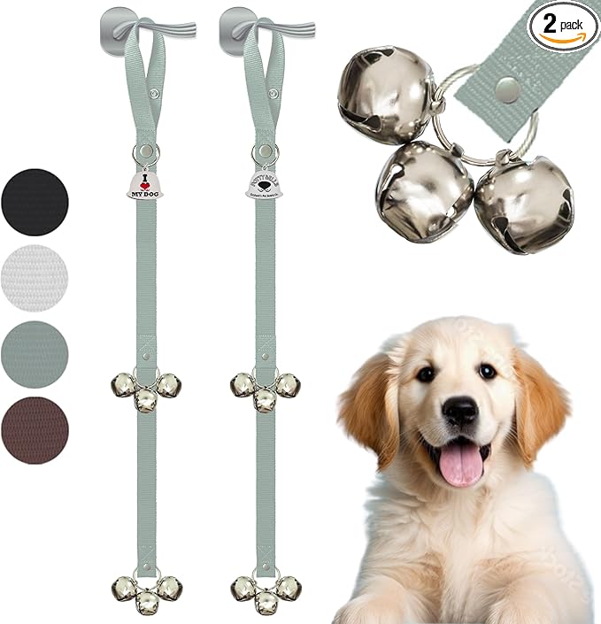 Caldwell's Pet Supply Co. Dog Potty Bells, Dog Door Bell, Bells to Go Outside, Potty Training Bell, Dogs Doorbell, Dogs Potty Doorbell, Ring to Go Pee, All Breed Puppy Training Tool - Gray (Set of 2)