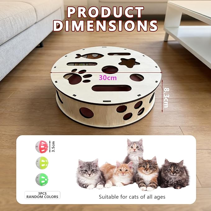 Large Cylindrical Cat Nail File Box, Wooden Cat Scratch Puzzle Box with Sandpaper & Bells, Interactive Cat Scratcher, Stress-Free Nail Trimming for Indoor Cats