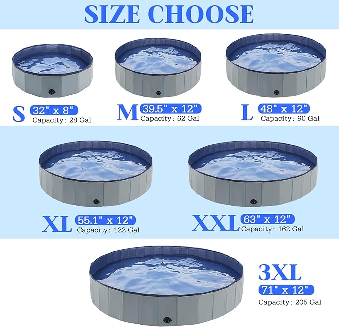 Eooqi Foldable Dog Pool, Portable Pet Bath Tub and Kiddie Swimming Pool, Collapsible Bathtub for Puppies, Small, Medium and Large Dogs, Cats and Kids, 63 x 12 in, Gray