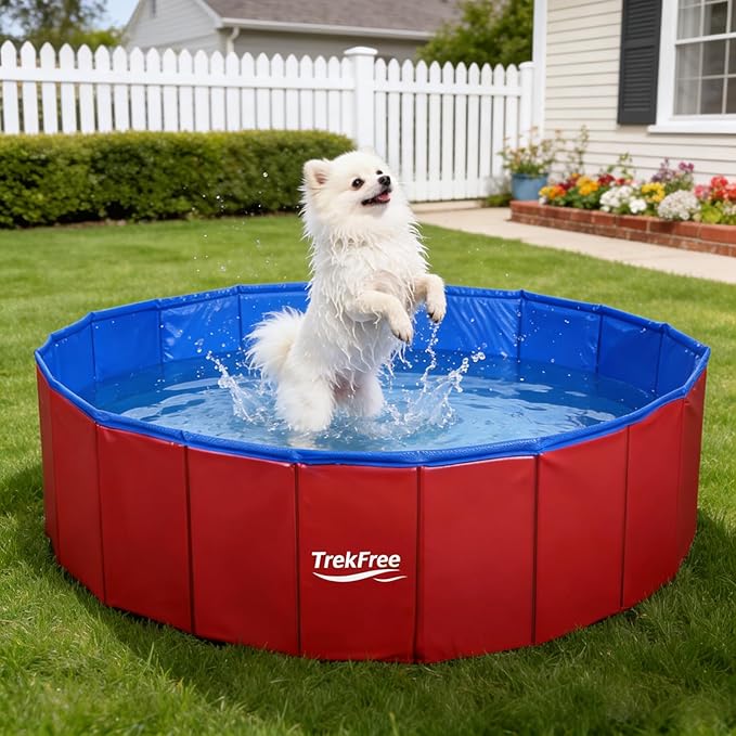 Foldable Pet Pool, Puppy Small Medium Large Dogs Pool, Non-Slip Pet Bath Tub for Outdoor Backyard, Collapsible Dogs Swimming Pool for Dogs Cats and Kids 32" Blue