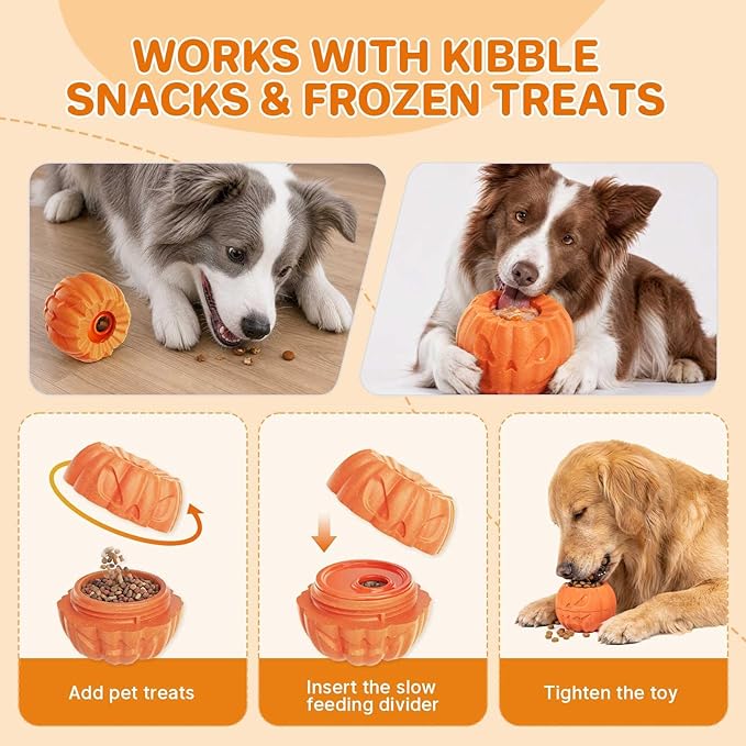Dog Treat Ball Dispenser, Pumpkin-Shaped Frozen Treat Dog Toy, Enrichment Toys for Dogs, Slow Feeder Ball for Dogs, Interactive Dog Toy, Dog Slow Feeder Bowl, 3.5 Inch