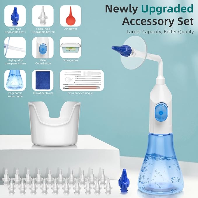 QISXROVY Ear Wax Removal Tool, Ear Cleaning Kit, Safe Ear Irrigation Flushing System for Adults & Kids, Large (50pcs accs), Blue