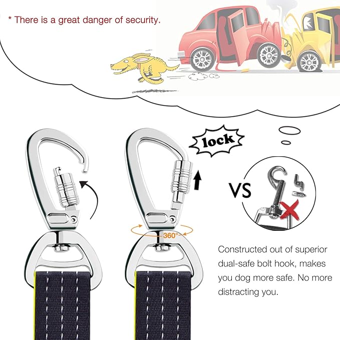 Dog Seat Belts for Cars of Small/Medium/Large Dogs,Adjustable Pet Seat Belt for Dog Harness with Dual Safe Bolt Hook and Elastic Durable Nylon Dog Safety Belt for Car