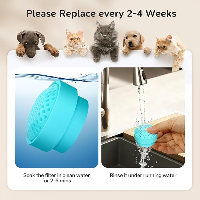 6 Packs Cat Fountain Filters & 6 Sponge Sets-Compatible with Cepheus 2.7L Glass Pet Fountain