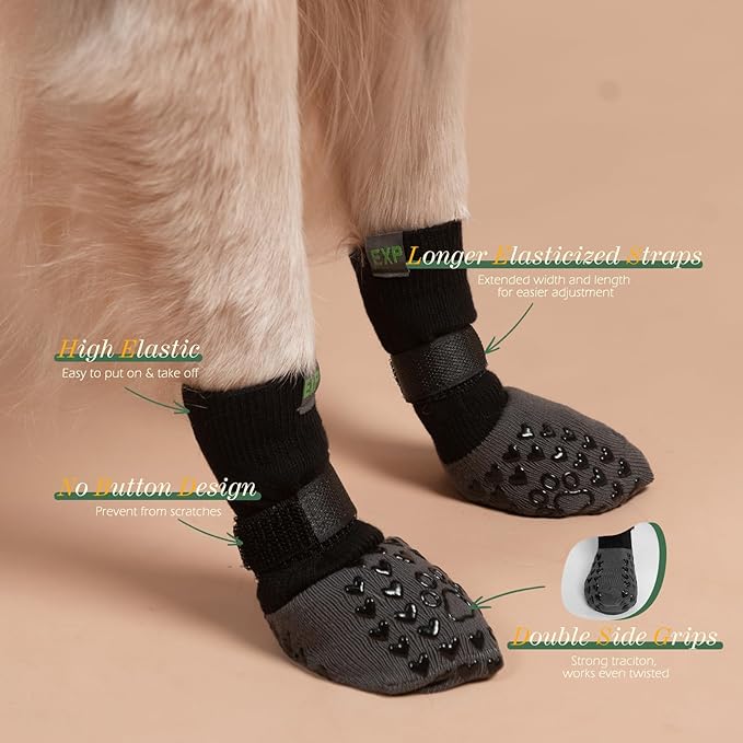 EXPAWLORER Anti Slip Dog Socks to Prevent Licking Paws - Dog Shoes for Hot Pavement, Pet Boots & Paw Protectors, Booties for Hardwood Floors, Small Medium Large Senior Dogs