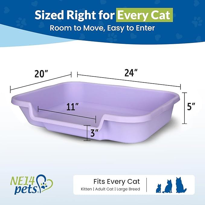 KittyGoHere Senior Cat Litter Box, Large Litter pan with Long-Handle Jumbo Scoop, Open Top Low Entrance Kitty Litter Box, Lightweight Low Entry Litters Box, Durable, Made in USA (2 Pack - Lavender)