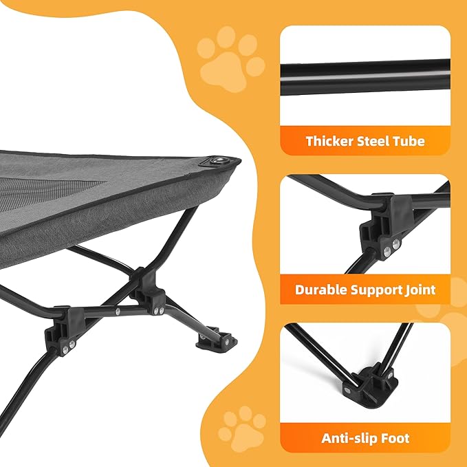 Elevated Dog Bed with Breathable Mesh, Portable Folding Dog Cot Bed Raised Cooling Pet Cot with No-Slip Feet & Carrying Bag Perfect for Travel, Camping, Backyard Outdoor Indoor Use