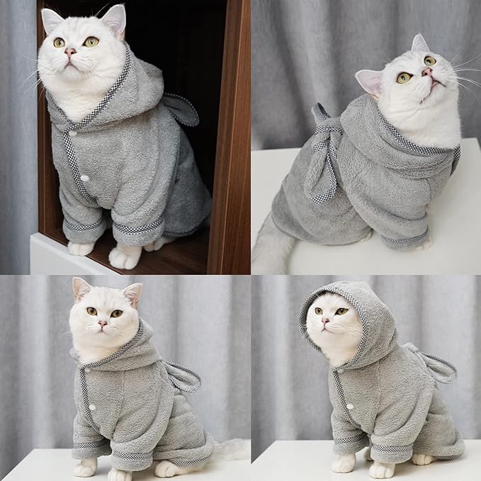 Dog Bathrobe, Microfiber Fast Drying Absorbent Hooded Bath Towel White for Puppy Small Medium Large Dog Cat (M, Gray)