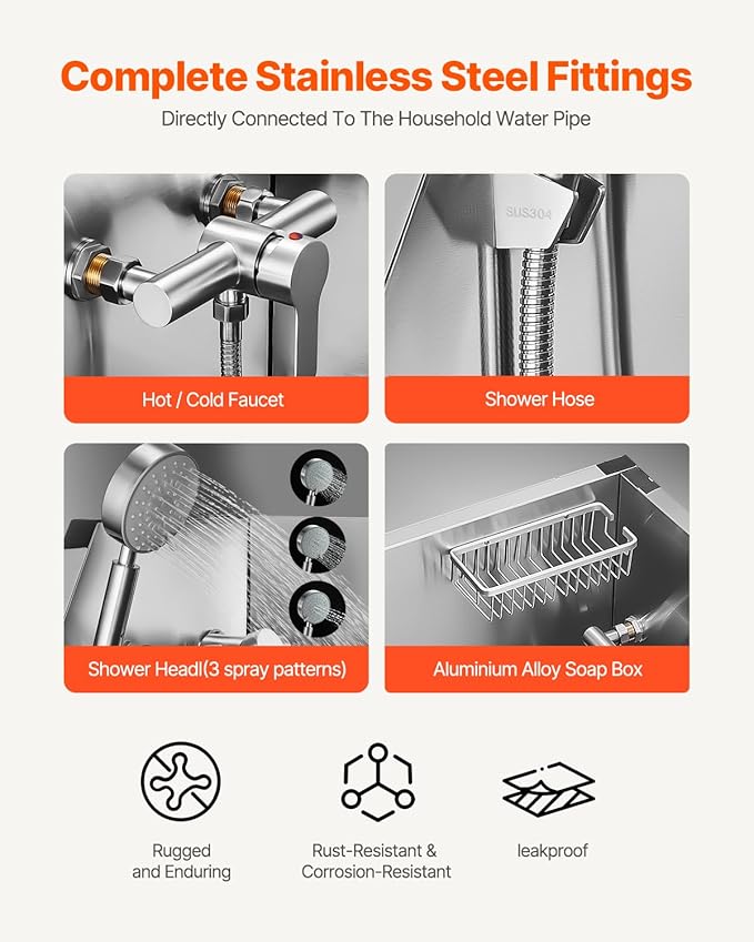 VEVOR 38 Inch Stainless Steel Dog Washing Station, Pet Grooming Tub with Hot & Cold Faucet, Showerhead, Home Wash Sink, Fits Small and Medium Cats and Dogs, Non-Slip Stairs (Left Door)