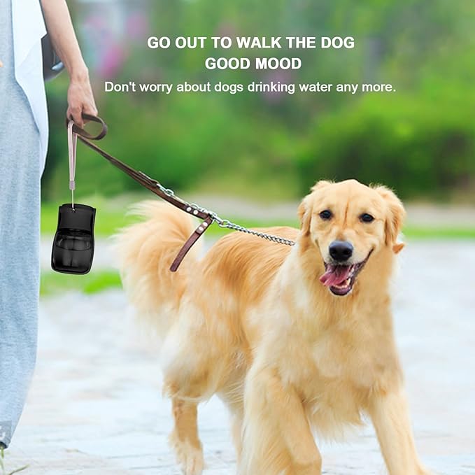 Portable Dog Water Bottle, Foldable Dog Water Bottle Leak Proof Dispenser for Puppy Small Medium Large Dogs, Pet Drink Cup for Walking Hiking Traveling(Black,12oz)
