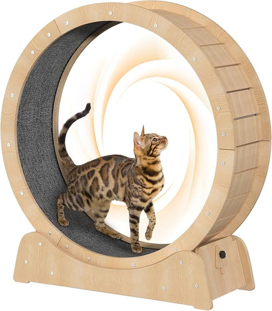 39.4" Wooden Cat Running Wheel - Low Noise Exercise Wheel for Large Indoor Cats