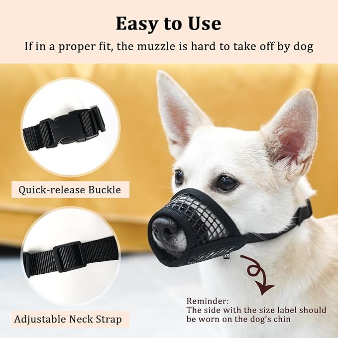 Mayerzon Dog Muzzle, Soft Mesh Muzzles for Small Medium Large Dogs Chihuahua Poodle Husky Labrador Retriever, Breathable Dog Mouth Guard for Biting Chewing Grooming, Allow Panting Drinking (L, Black)