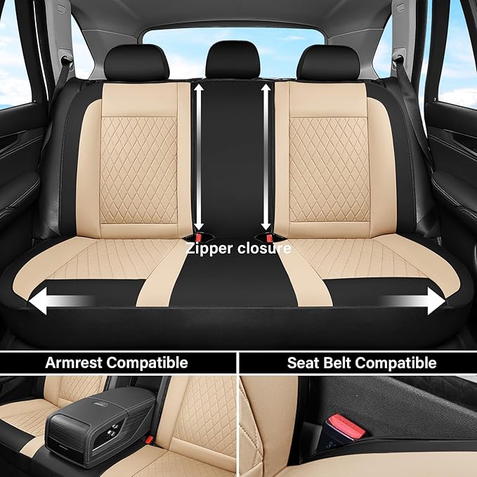 Coverado Universal Leather Seat Covers Full Set for 5 Seats – Waterproof, Durable All-Weather Protector for SUV, Pickup Truck, Sedan, Black&Beige