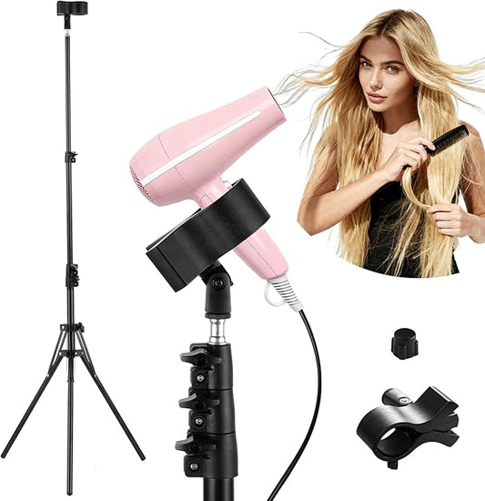 Hands-Free Hair Dryer Stand for Home Blow Drying, DIY Styling, Salon&Live Streaming Ideal for Long Hair Women Busy Moms People with Arm Shoulder Pain 36-76 Inch Adjustable Height Tripod, 360° Rotation
