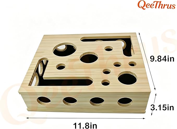 Cat Nail File Scratcher Puzzle Box, Wooden Claw Saver Maze with Built-in Sandpaper for Clipper-Free Claw Care, Treat Enrichment Toy for Indoor Cats