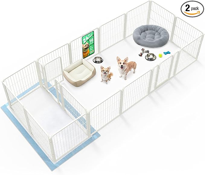 FXW Homeplus Unleashed Indoor Dog Playpen - Stress-Free and Safe Play, Heavy Duty 24 Inch 16 Panels with Connectors (Pack of 2) for Puppy and Small Dogs, White│Patented