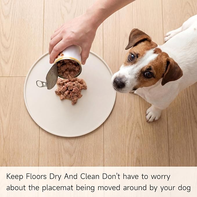 Round Silicone Pet Food Mats for Floor Waterproof, 10in Cat Food Bowl Non Slip Mat Waterproof Non-slip Feeding Bowl Mats with Raised Edges to Prevent Spills, Round Eating Tray for Dog Cat Puppy Kitten