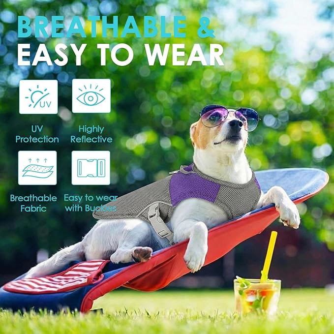 AOFITEE Cooling Vest for Dogs, Breathable Dog Cooling Vest with Harness D-Ring, Dogs UV Protection Shirt Pet Cooler Jacket, Lightweight Dog Sun Shirt for for Summer Hot Weather, Purple L