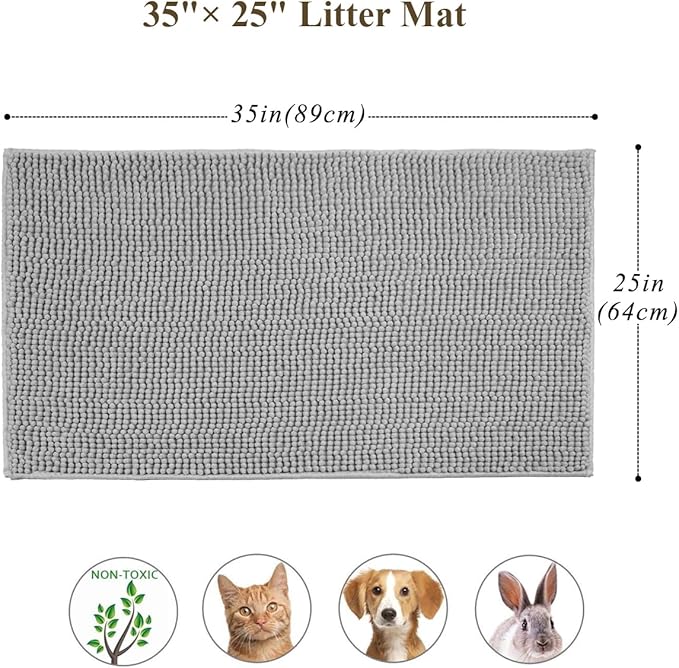 VIVAGLORY Cat Litter Mat Softgrip Litter Trapping Mat, Muddy Litterbox Rug for Indoor & Floor, Machine Washable Easy Clean Soft Microfiber for Cat, 35"× 25", Grey