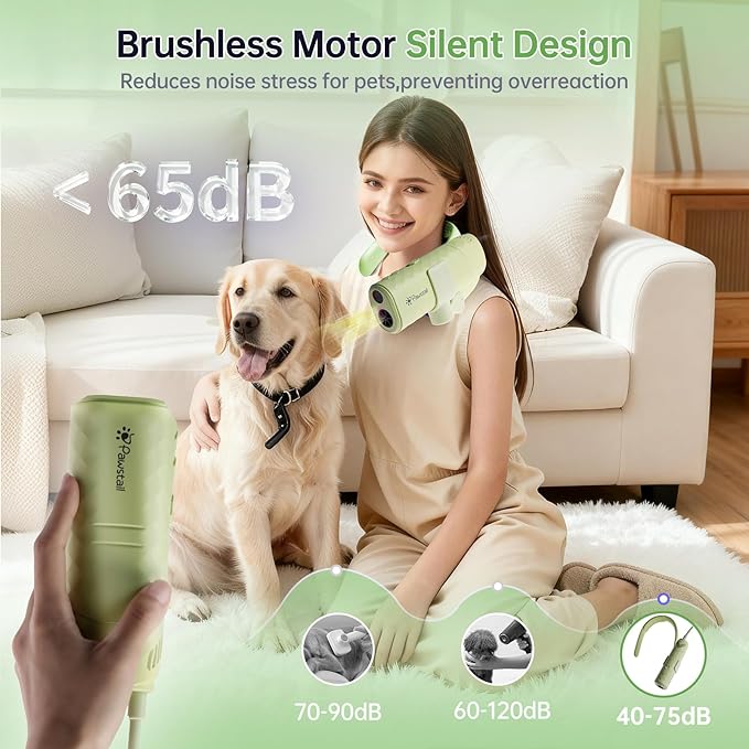 Dog Dryer for Pet Grooming,Pet Neck-Hanging Hair Dryer,Alternating Hot and Cold Airflow.Handheld & Hands-Free.Low-Noise, Ultra-Lightweight.High Wind Speeds.Adjustable Heat & Speed Green