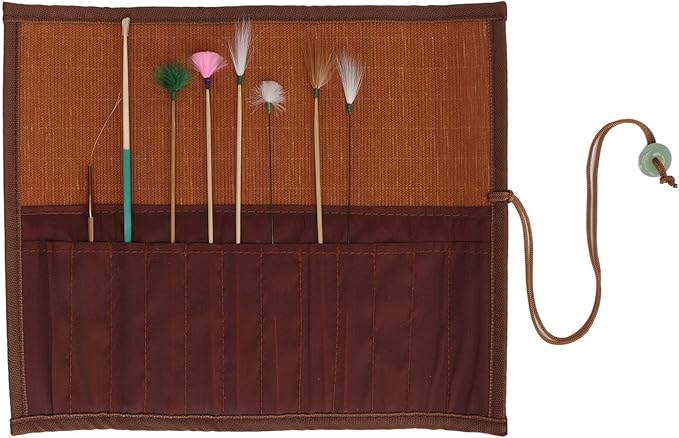 Ear Scratcher Feathers Kit, Ear Scoop, 7PCS Cleaner with Bamboo Mat, Ear Pick Cleaning, Ear Tool Massage Relaxing Wax Removal Feathers