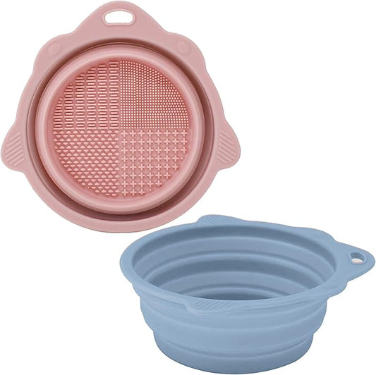 2-Pack Collapsible Silicone Dog Bowl,13oz Portable Pet Food & Water Dish, Travel Bowl with Non-Slip Textured Base (Lick Mat Feature) for Peanut Butter, Yogurt Pink&Blue