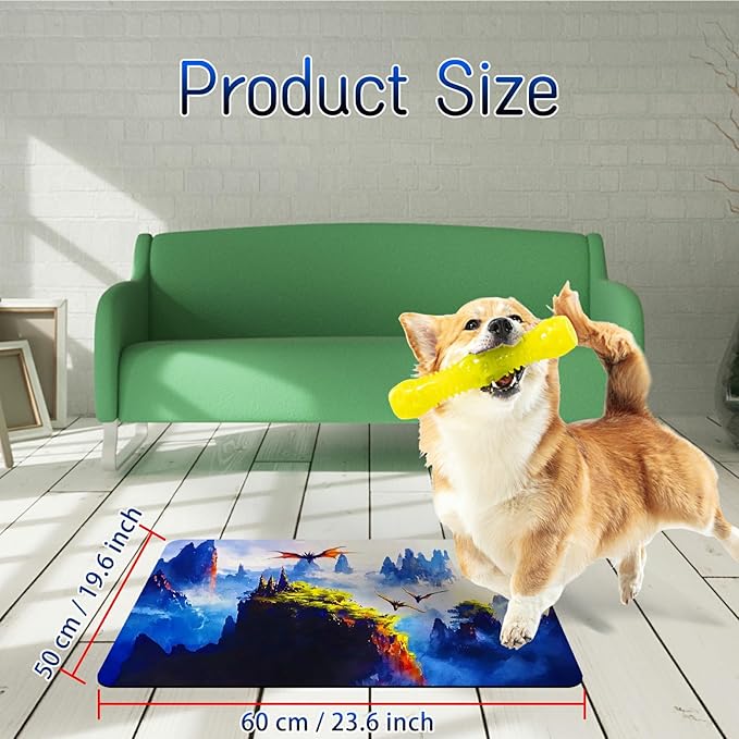 Dog Food Mat, 19.6" x 23.6" Absorbent Pet Feeding Mat for Food and Water, Waterproof Diatom Mud Pet Placemat with Non-Slip Rubber Backing, Cat Bowl Mat for Floors - Forest Mountain Bird