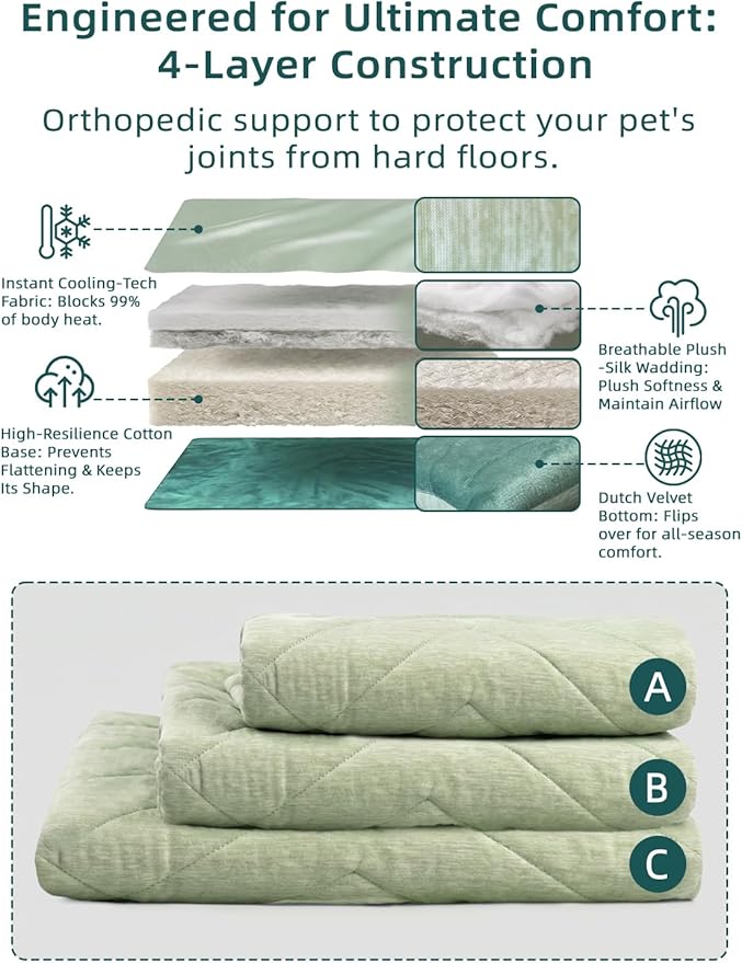 Cooling Mat for Dogs, 150x102cm No Gel Dog Cooling Mat, Cool Fabric Top & Velvet Back Giant Dog Blanket, Washable, Pet Cooling Mat for Dog & Cats, Summer Relief for Indoor Outdoor Crate Kennel