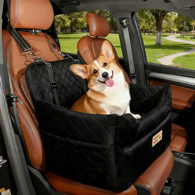 Dog Car Seat for Small Dogs & Cats Up to 45 lbs | Elevated Pet Booster with Washable Cover, Safety Straps, Storage Pocket – Fits Cars, Trucks, SUVs, Front/Back Seat