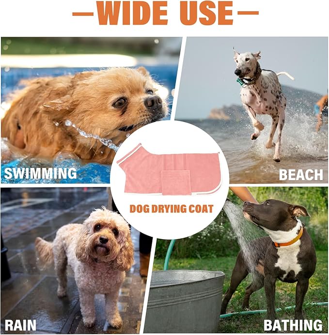 Dog Robe - Fast Drying Towel - Microfiber Super Absorbent Pet Bathrobe, Adjustable Collar & Belly Strap (Pink, XX-Large)
